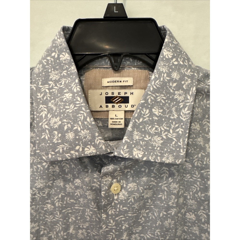 Joseph Abbound LG Modern Fit Light Blue W/ White Leaf AOP Button Up L/S